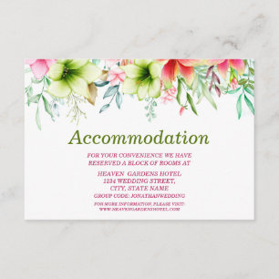 Magenta Red Amaryllis Wedding Accommodation Enclosure Card