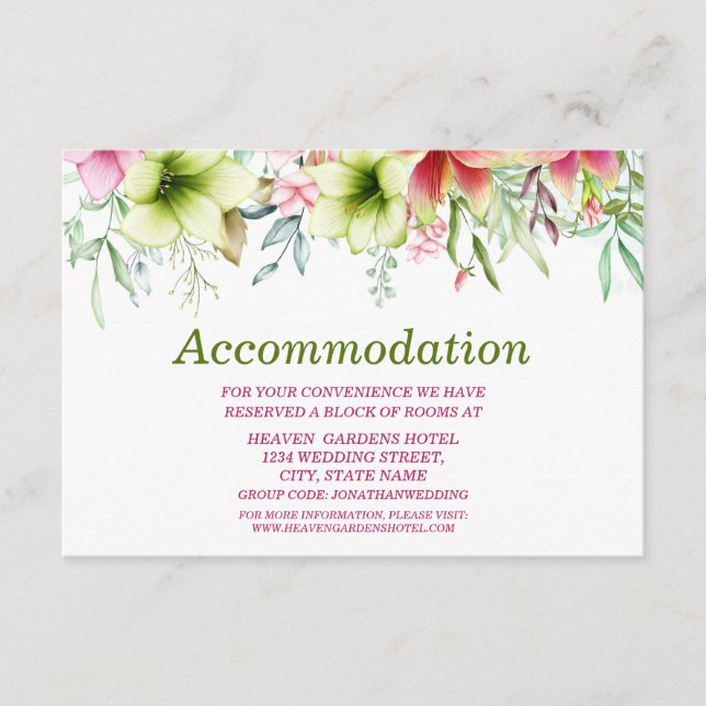 Magenta Red Amaryllis Wedding Accommodation Enclosure Card (Front)