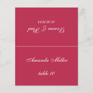 Magenta Red Wedding Place Card Printed Guest Name