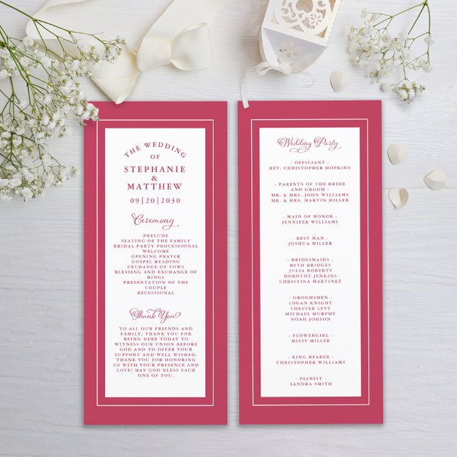 Magenta Red Wedding Service Ceremony Elegant Chic Programme (Creator Uploaded)