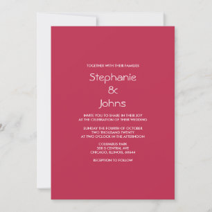 Magenta Red White Minimal Bright Colourful Wedding Invitation