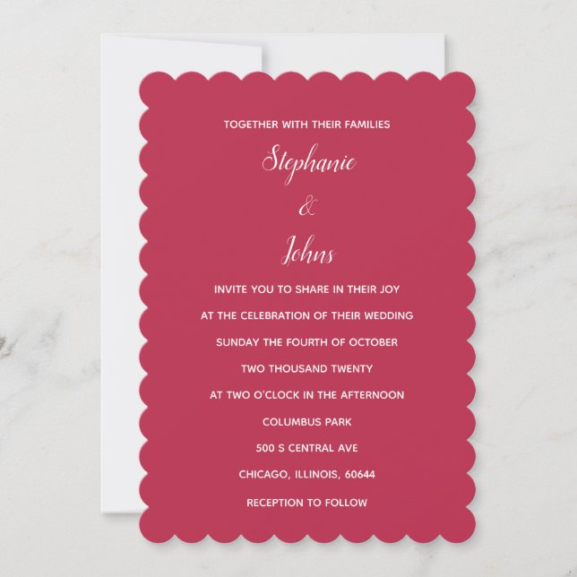 Magenta Red White Minimal Colourful Classic Weddin Invitation (Front)