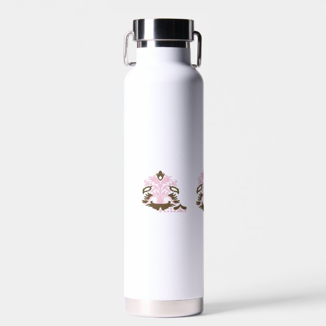 Magenta-Red, Yellowish Orange  decorative Water Bottle (Front)