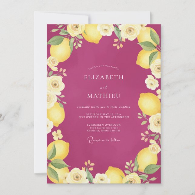 Magenta Refreshing Mediterranean Wedding Invitation (Front)