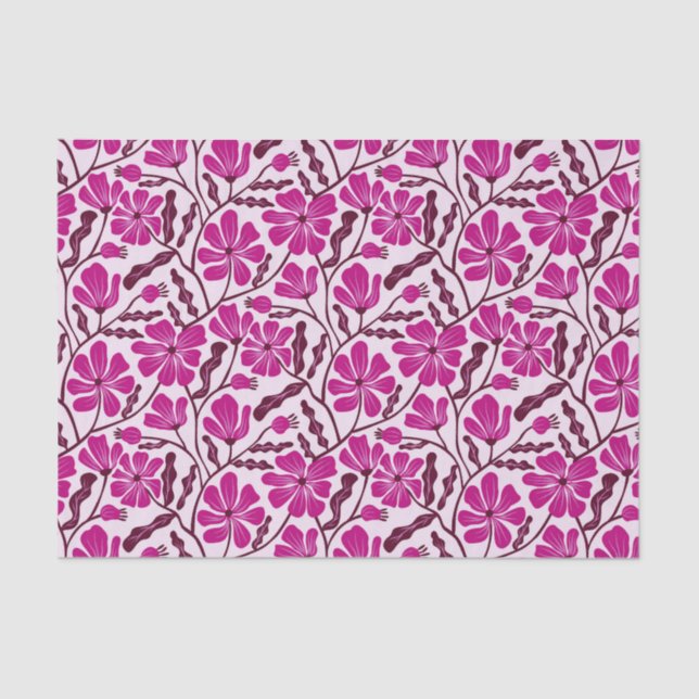 Magenta Retro Floral Pattern Tissue Paper (Front)