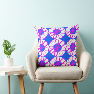 Magenta Ribbon Flowers On White Doughnuts Blue Cushion
