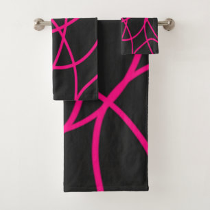 Magenta Ribbons on Black  Bath Towel Set