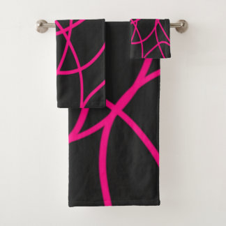 Magenta Ribbons on Black Bath Towel Set