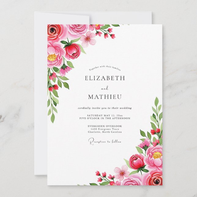 Magenta Romantic Spring Wedding Invitation (Front)