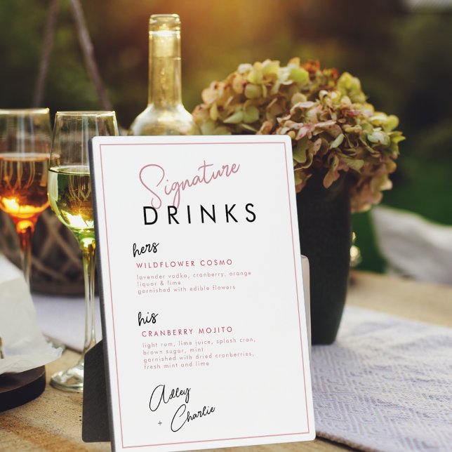 Magenta Rose Gold Black Signature Drink Sign Plaque (Creator Uploaded)