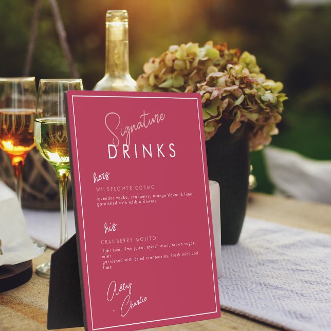 Magenta Rose Gold White Signature Drink Sign Plaque (Creator Uploaded)