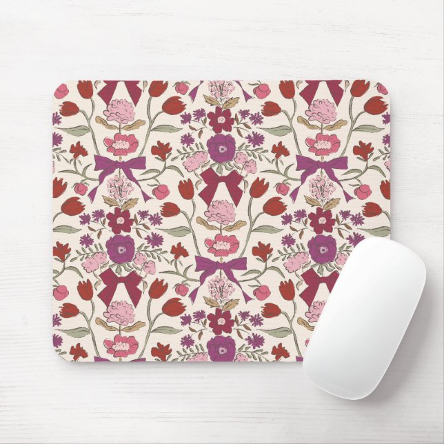 Magenta Rustic Bows and Blossoms Mouse Mat (With Mouse)