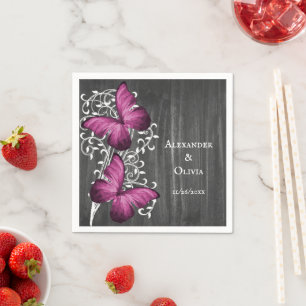 Magenta Rustic Butterfly Bridal Shower Napkin