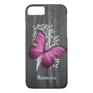 Magenta Rustic Butterfly Personalised iPhone 8/7 Case
