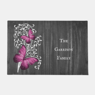 Magenta Rustic Butterfly Personalised Doormat