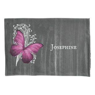 Magenta Rustic Butterfly Personalised Pillowcase