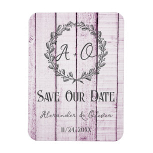 Magenta Rustic Monogram Save The Date Magnet