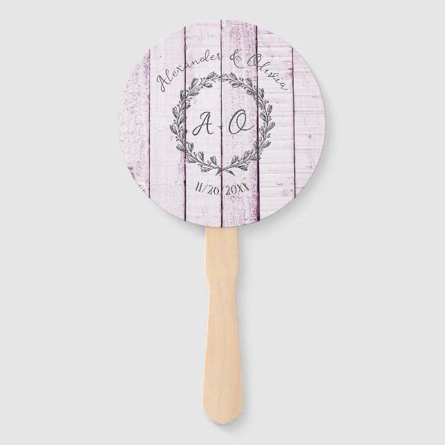 Magenta Rustic Monogram Wedding Favour Hand Fan (Front)