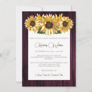 Magenta Rustic Sunflower Baby Shower Invitation