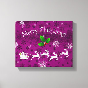 Magenta Santa's Sleigh and Reindeer Canvas Print