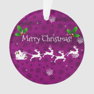 Magenta Santa's Sleigh and Reindeer Ornament