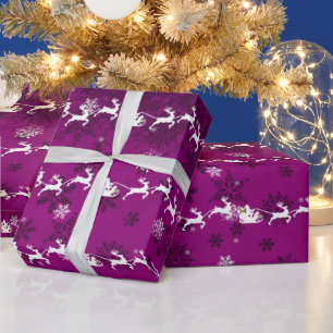Magenta Santa's Sleigh and Reindeer Wrapping Paper