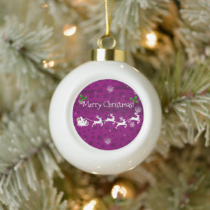 Magenta Santa's Sleigh & Reindeer Ornament