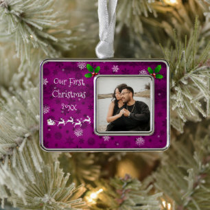 Magenta Santa's Sleigh & Reindeer Ornament