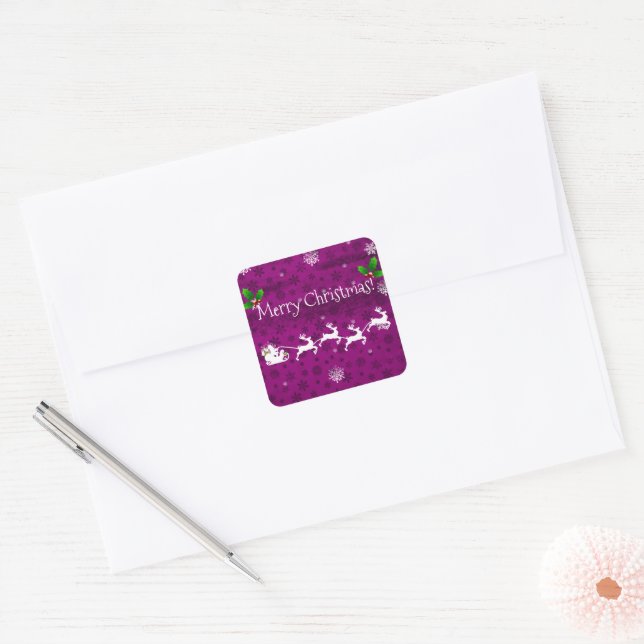 Magenta Santa's Sleigh & Reindeer Sticker (Envelope)