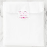 Magenta script calligraphy Thank You wedding Classic Round Sticker<br><div class="desc">Magenta pink script calligraphy Thank You wedding wedding round sticker. An elegant design with the phrase "Thank You" in fuchsia pink script calligraphy and your names.</div>