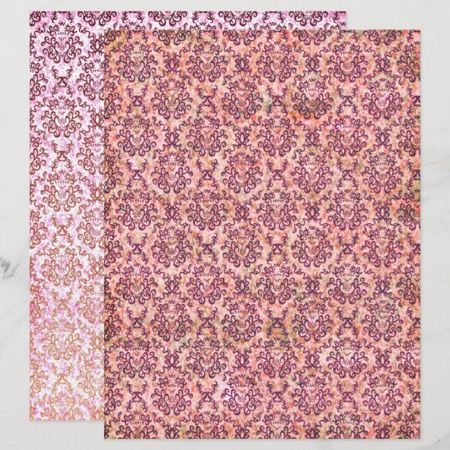 Magenta shabby vintage motif scrapbook paper (Front/Back)