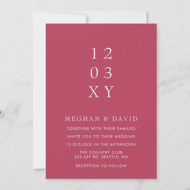 Magenta Simple Elegant Modern Wedding Invitation (Front)