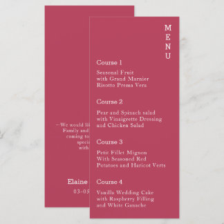 Magenta Simple Modern Wedding Menu