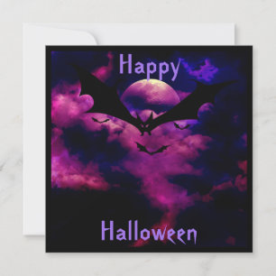 Magenta Sky Bats Halloween Party Invitation