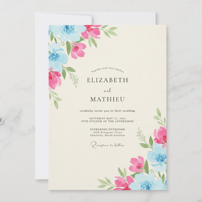 Magenta Sky Peony Wedding Invitation (Front)
