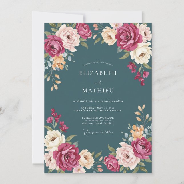 Magenta Slate Petal Wedding Invitation (Front)