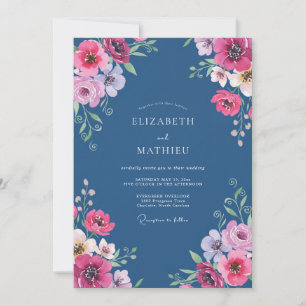 Magenta Slate Poppy Wedding Invitation