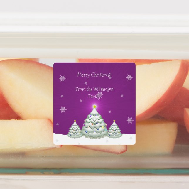 Magenta Snowy Christmas Tree Baking Label (Affixed)