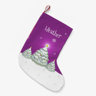 Magenta Snowy Christmas Tree Christmas Stocking