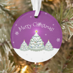 Magenta Snowy Christmas Tree Ornament