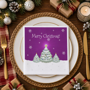 Magenta Snowy Christmas Tree Paper Napkin