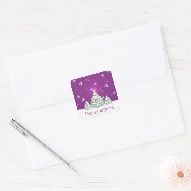 Magenta Snowy Christmas Tree Sticker (Envelope)