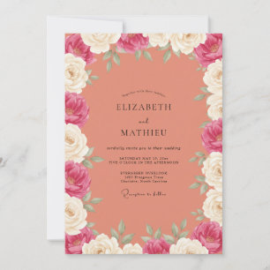 Magenta Soft Coral Painted Wedding Invitation