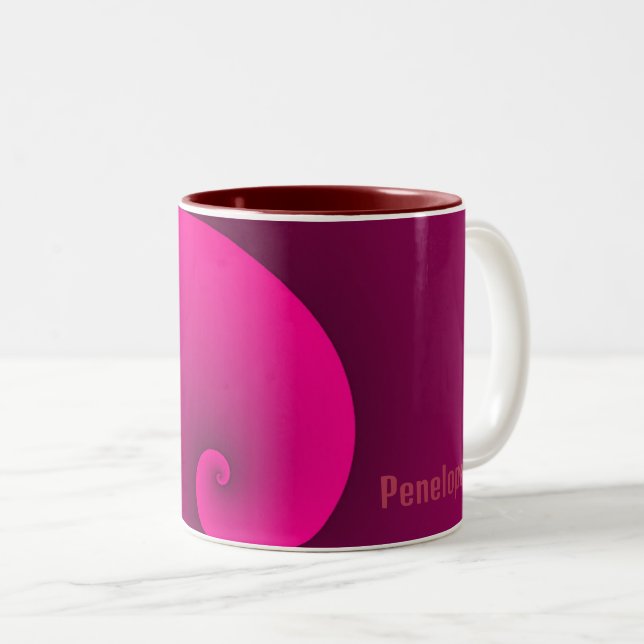 Magenta Spiral Monogram Modern Trendy Chic Two-Tone Coffee Mug (Front Right)