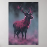 Magenta Stag in Mist Moody Wildlife Art