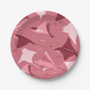 Magenta Sting ray manta ray fish pattern Paper Plate