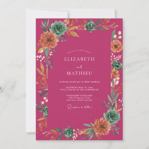 Magenta Succulent Eucalyptus Wedding Invitation