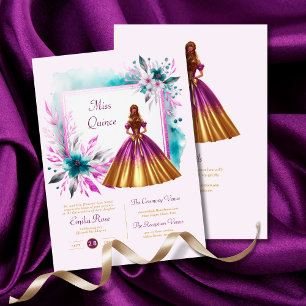 Magenta Teal Quinceanera Ceremony Reception Invitation