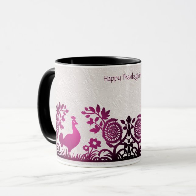 Magenta Thanksgiving Turkey Floral Mug (Front Left)