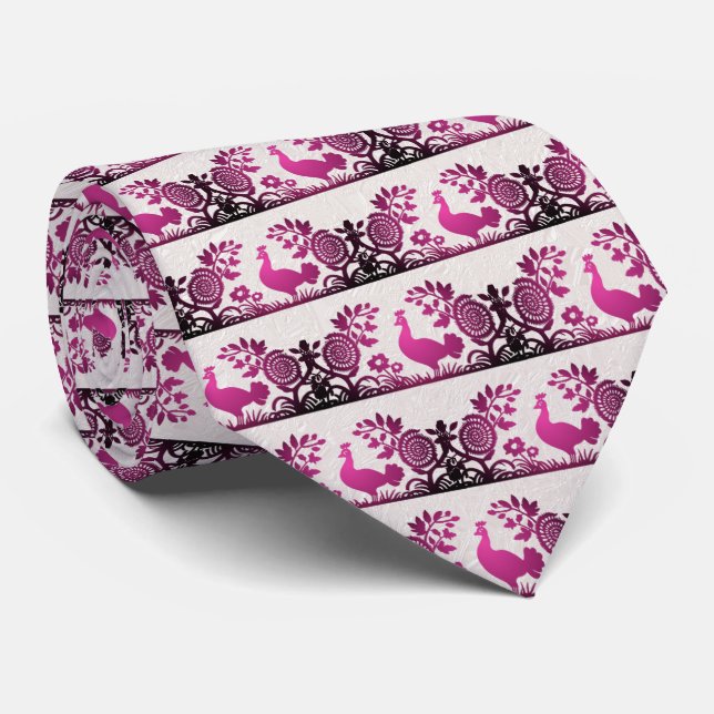 Magenta Thanksgiving Turkey Floral Neck Tie (Rolled)